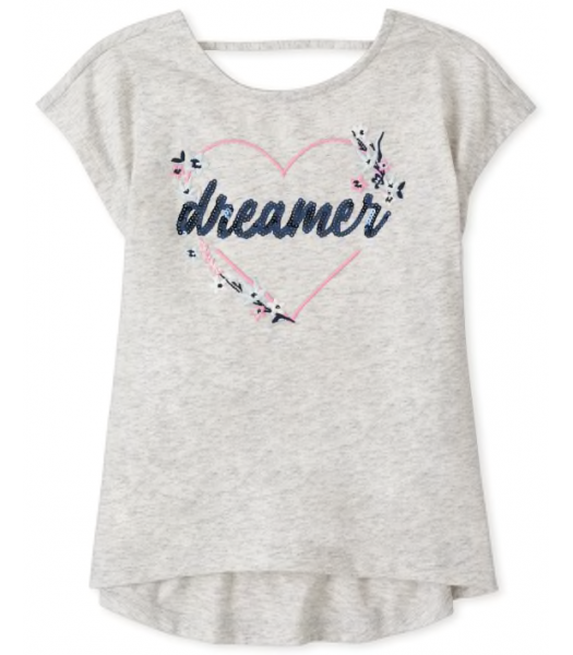 Childrens Place Grey  Dreamers Sequin Heart Cut Out Graphic Top